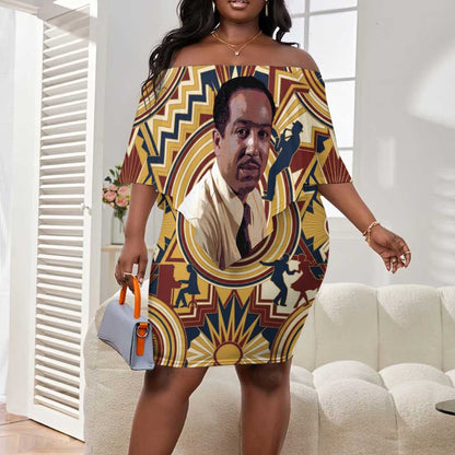 Langston Hughes Off Shoulder Short Dress Vibrant Jazz Age Pattern - Typewriter and Silhouettes Celebration of Harlem Renaissance - African Pride