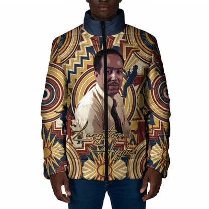 Langston Hughes Padded Jacket Vibrant Jazz Age Pattern - Typewriter and Silhouettes Celebration of Harlem Renaissance - African Pride