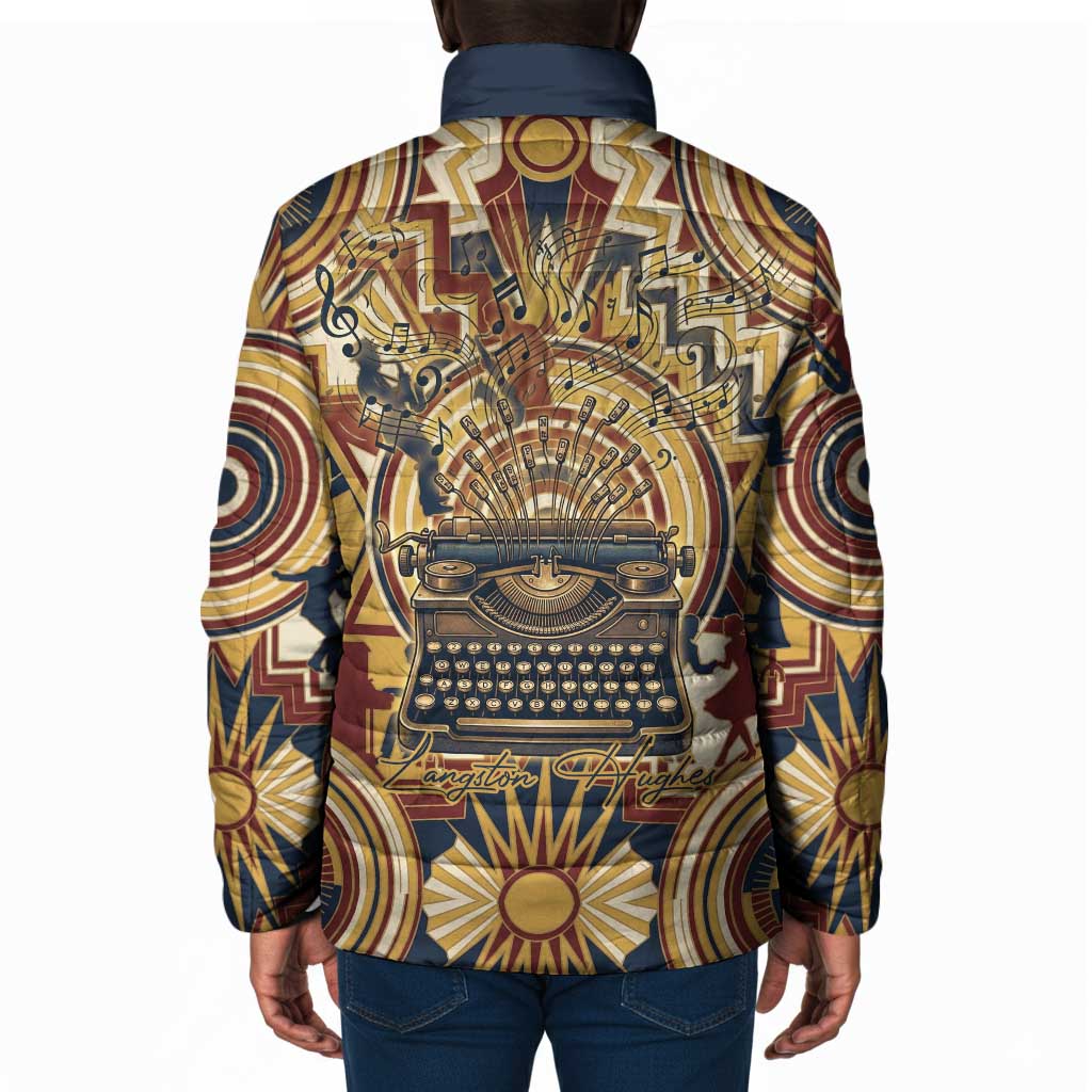 Langston Hughes Padded Jacket Vibrant Jazz Age Pattern - Typewriter and Silhouettes Celebration of Harlem Renaissance - African Pride