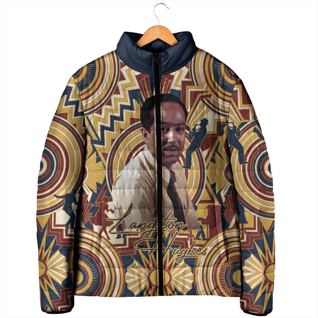 Langston Hughes Padded Jacket Vibrant Jazz Age Pattern - Typewriter and Silhouettes Celebration of Harlem Renaissance - African Pride