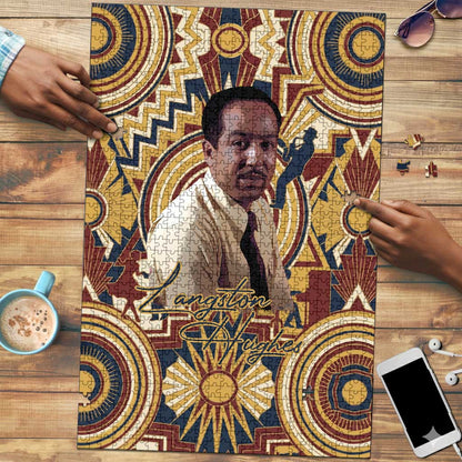 Langston Hughes Puzzle Vibrant Jazz Age Pattern - Typewriter and Silhouettes Celebration of Harlem Renaissance - African Pride
