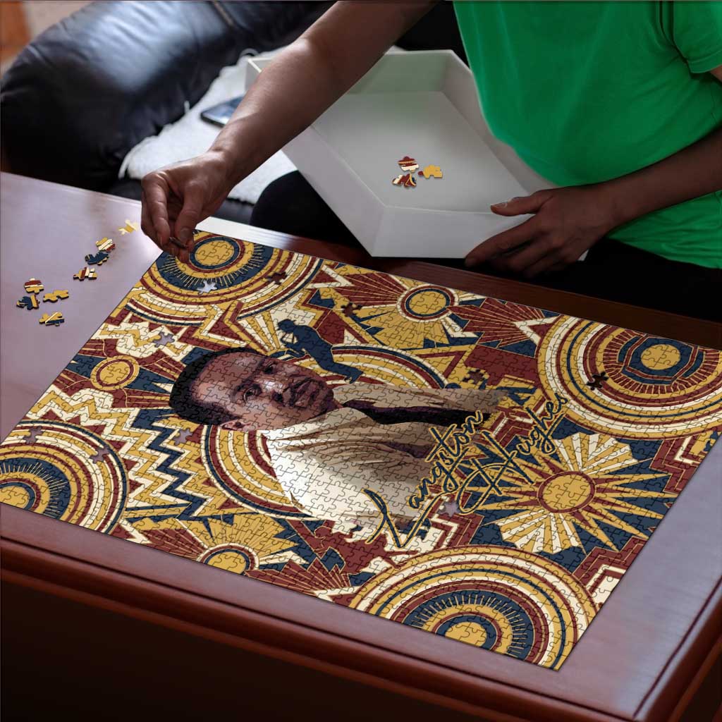 Langston Hughes Puzzle Vibrant Jazz Age Pattern - Typewriter and Silhouettes Celebration of Harlem Renaissance - African Pride