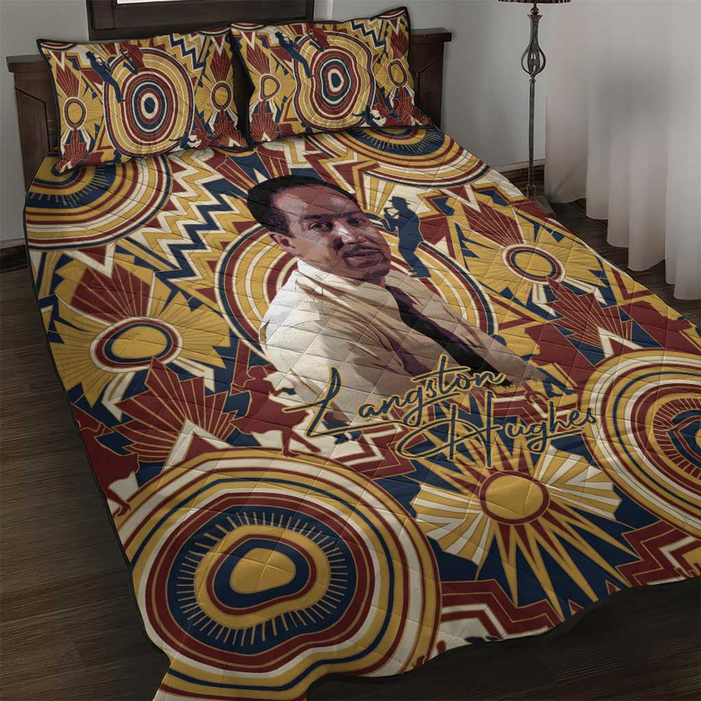 Langston Hughes Quilt Bed Set Vibrant Jazz Age Pattern - Typewriter and Silhouettes Celebration of Harlem Renaissance - African Pride