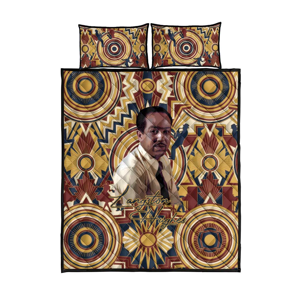 Langston Hughes Quilt Bed Set Vibrant Jazz Age Pattern - Typewriter and Silhouettes Celebration of Harlem Renaissance - African Pride
