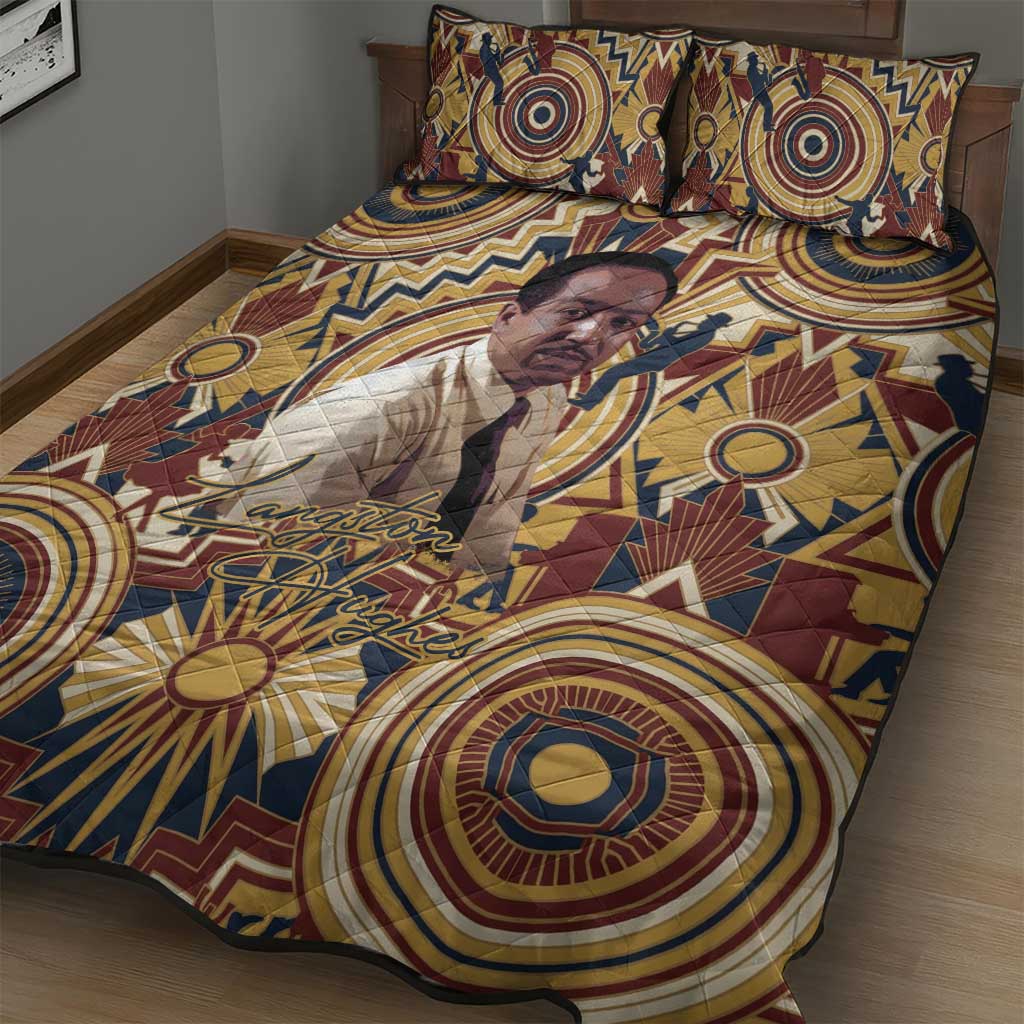 Langston Hughes Quilt Bed Set Vibrant Jazz Age Pattern - Typewriter and Silhouettes Celebration of Harlem Renaissance - African Pride