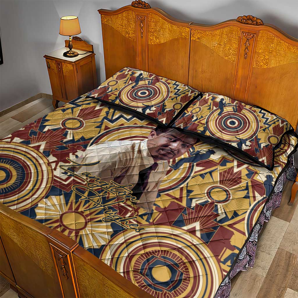 Langston Hughes Quilt Bed Set Vibrant Jazz Age Pattern - Typewriter and Silhouettes Celebration of Harlem Renaissance - African Pride