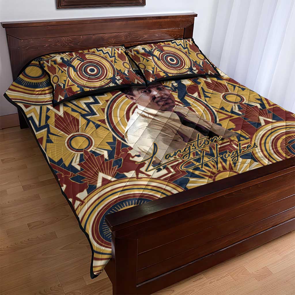 Langston Hughes Quilt Bed Set Vibrant Jazz Age Pattern - Typewriter and Silhouettes Celebration of Harlem Renaissance - African Pride
