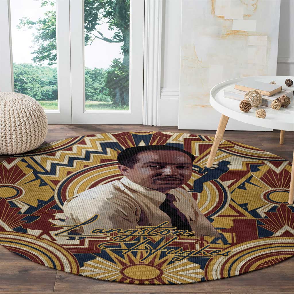 Langston Hughes Round Carpet Vibrant Jazz Age Pattern - Typewriter and Silhouettes Celebration of Harlem Renaissance - African Pride