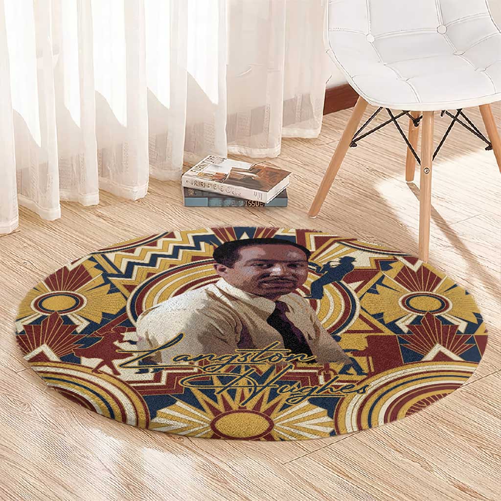 Langston Hughes Round Carpet Vibrant Jazz Age Pattern - Typewriter and Silhouettes Celebration of Harlem Renaissance - African Pride