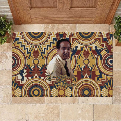Langston Hughes Rubber Doormat Vibrant Jazz Age Pattern - Typewriter and Silhouettes Celebration of Harlem Renaissance - African Pride