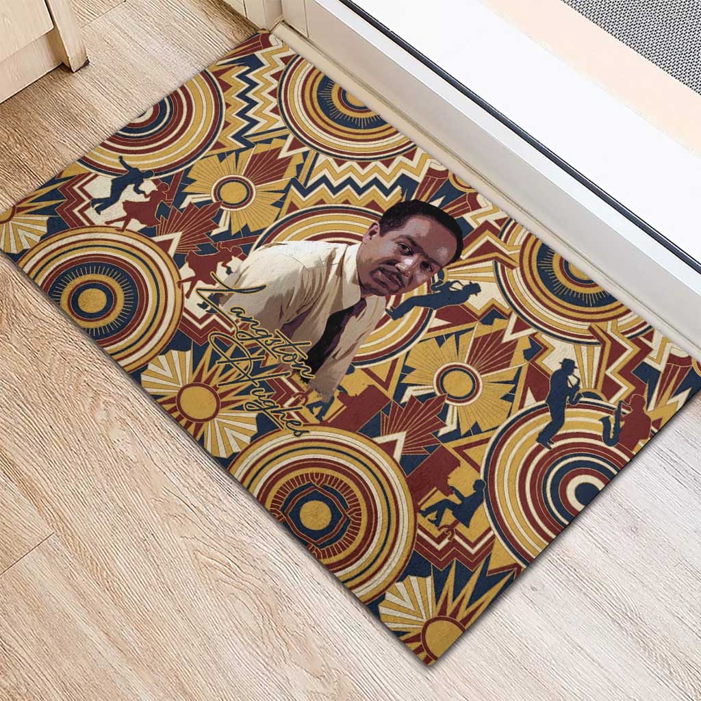 Langston Hughes Rubber Doormat Vibrant Jazz Age Pattern - Typewriter and Silhouettes Celebration of Harlem Renaissance - African Pride