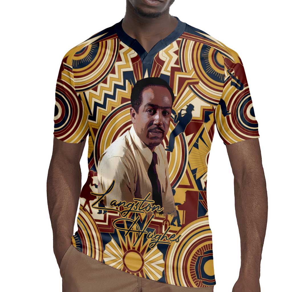 Langston Hughes Rugby Jersey Vibrant Jazz Age Pattern - Typewriter and Silhouettes Celebration of Harlem Renaissance - African Pride