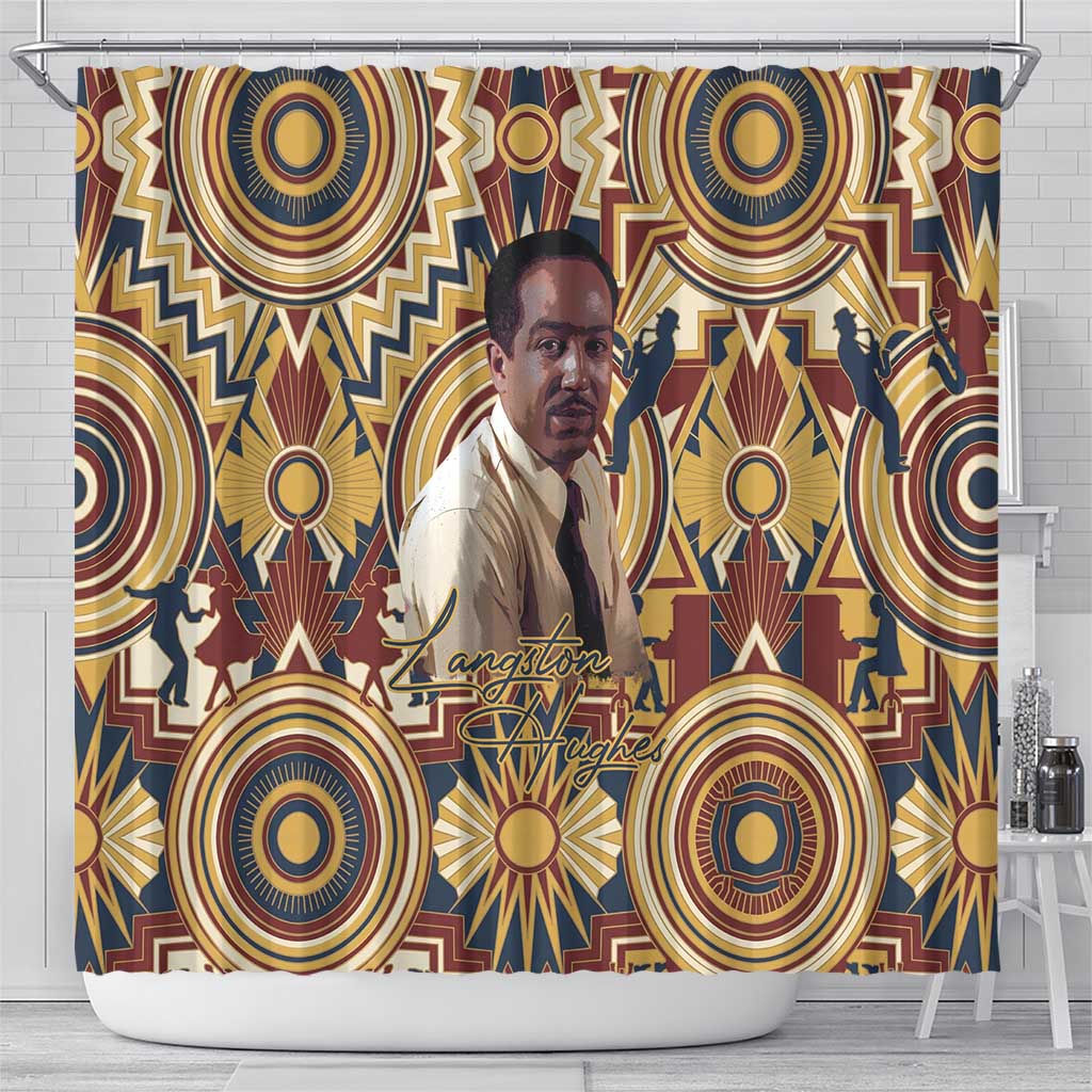 Langston Hughes Shower Curtain Vibrant Jazz Age Pattern - Typewriter and Silhouettes Celebration of Harlem Renaissance - African Pride