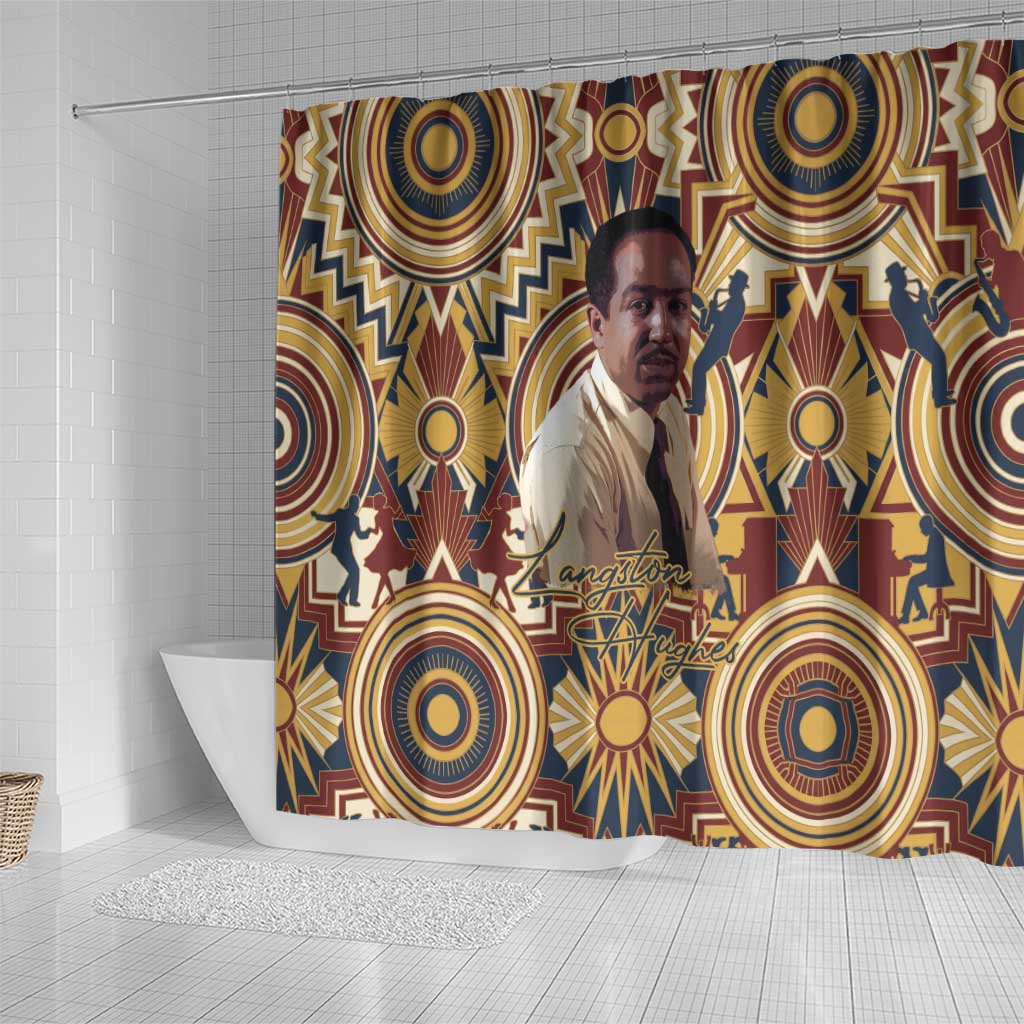 Langston Hughes Shower Curtain Vibrant Jazz Age Pattern - Typewriter and Silhouettes Celebration of Harlem Renaissance - African Pride