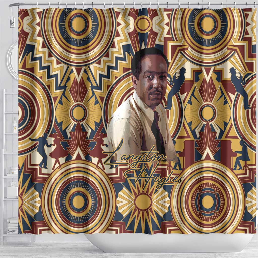 Langston Hughes Shower Curtain Vibrant Jazz Age Pattern - Typewriter and Silhouettes Celebration of Harlem Renaissance - African Pride