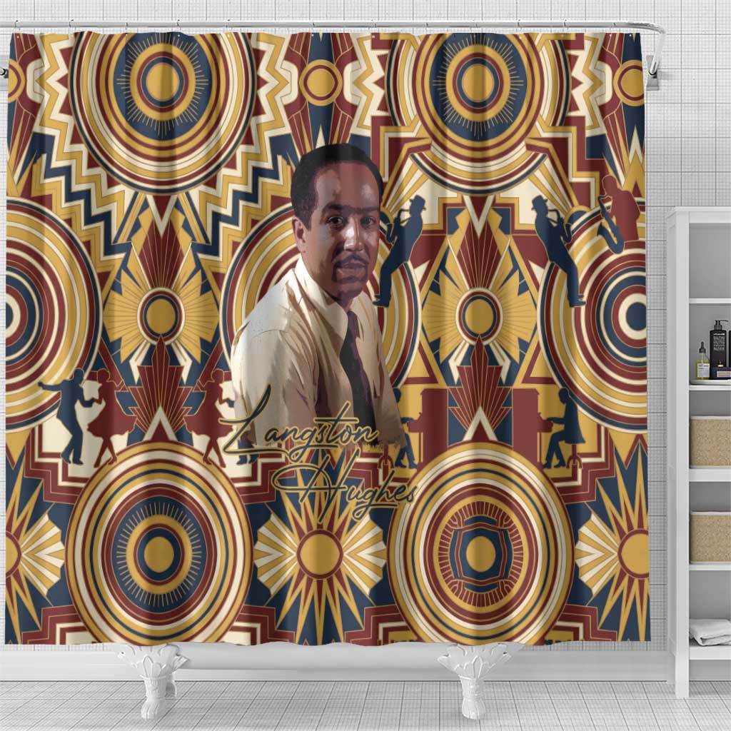 Langston Hughes Shower Curtain Vibrant Jazz Age Pattern - Typewriter and Silhouettes Celebration of Harlem Renaissance - African Pride