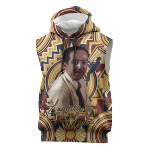 Langston Hughes Sleeveless Hoodie Vibrant Jazz Age Pattern - Typewriter and Silhouettes Celebration of Harlem Renaissance - African Pride