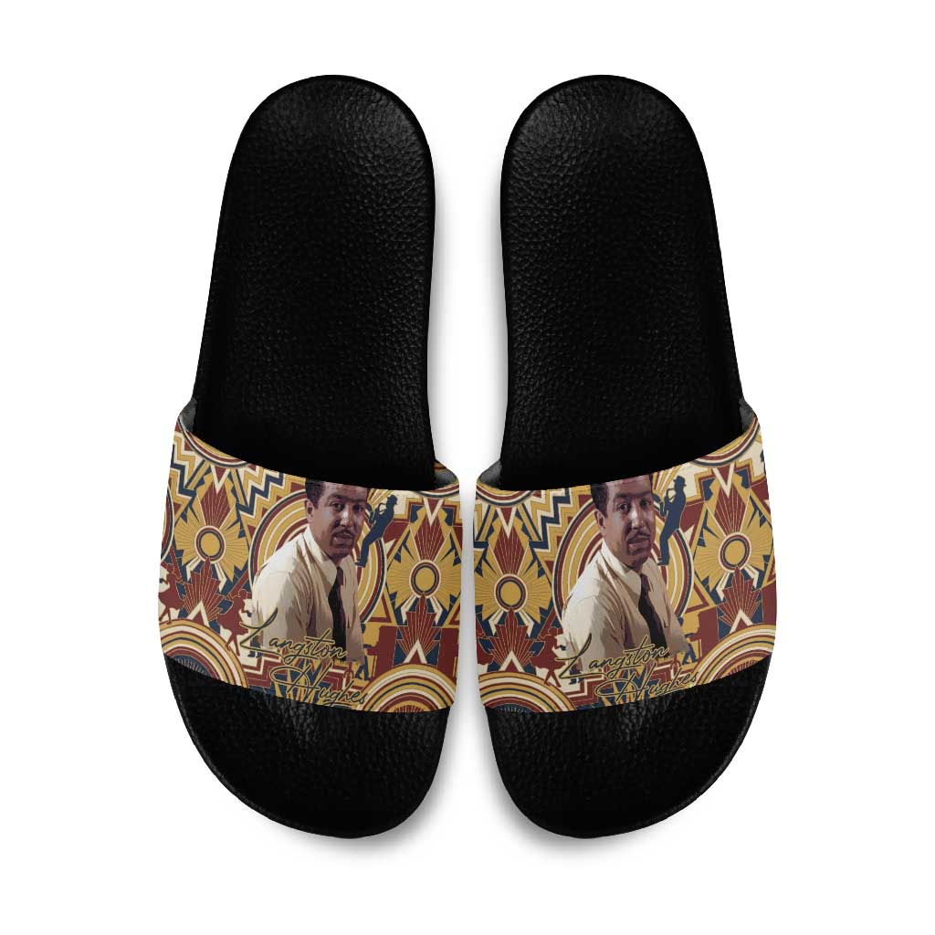 Langston Hughes Slide Sandals Vibrant Jazz Age Pattern - Typewriter and Silhouettes Celebration of Harlem Renaissance - African Pride