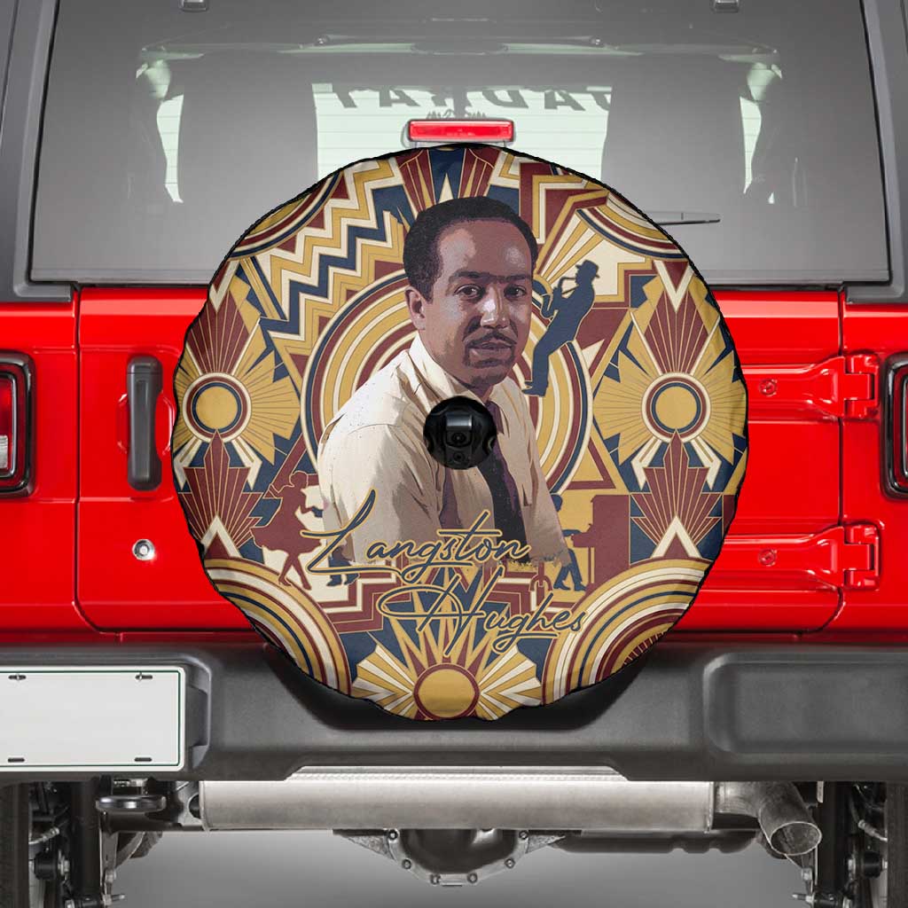 Langston Hughes Spare Tire Cover Vibrant Jazz Age Pattern - Typewriter and Silhouettes Celebration of Harlem Renaissance - African Pride