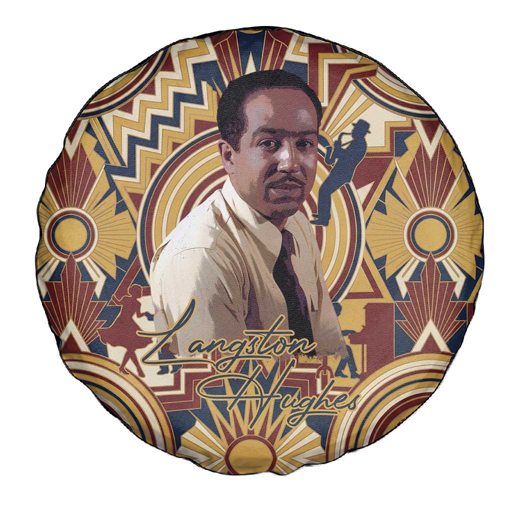 Langston Hughes Spare Tire Cover Vibrant Jazz Age Pattern - Typewriter and Silhouettes Celebration of Harlem Renaissance - African Pride