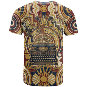 Langston Hughes T shirt Vibrant Jazz Age Pattern - Typewriter and Silhouettes Celebration of Harlem Renaissance - African Pride