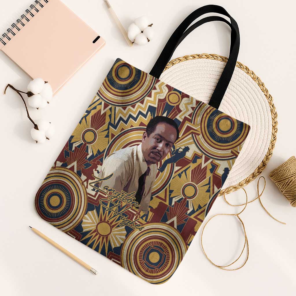 Langston Hughes Tote Bag Vibrant Jazz Age Pattern - Typewriter and Silhouettes Celebration of Harlem Renaissance - African Pride