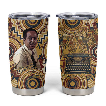 Langston Hughes Tumbler Cup Vibrant Jazz Age Pattern - Typewriter and Silhouettes Celebration of Harlem Renaissance - African Pride