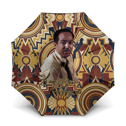Langston Hughes Umbrella Vibrant Jazz Age Pattern - Typewriter and Silhouettes Celebration of Harlem Renaissance - African Pride