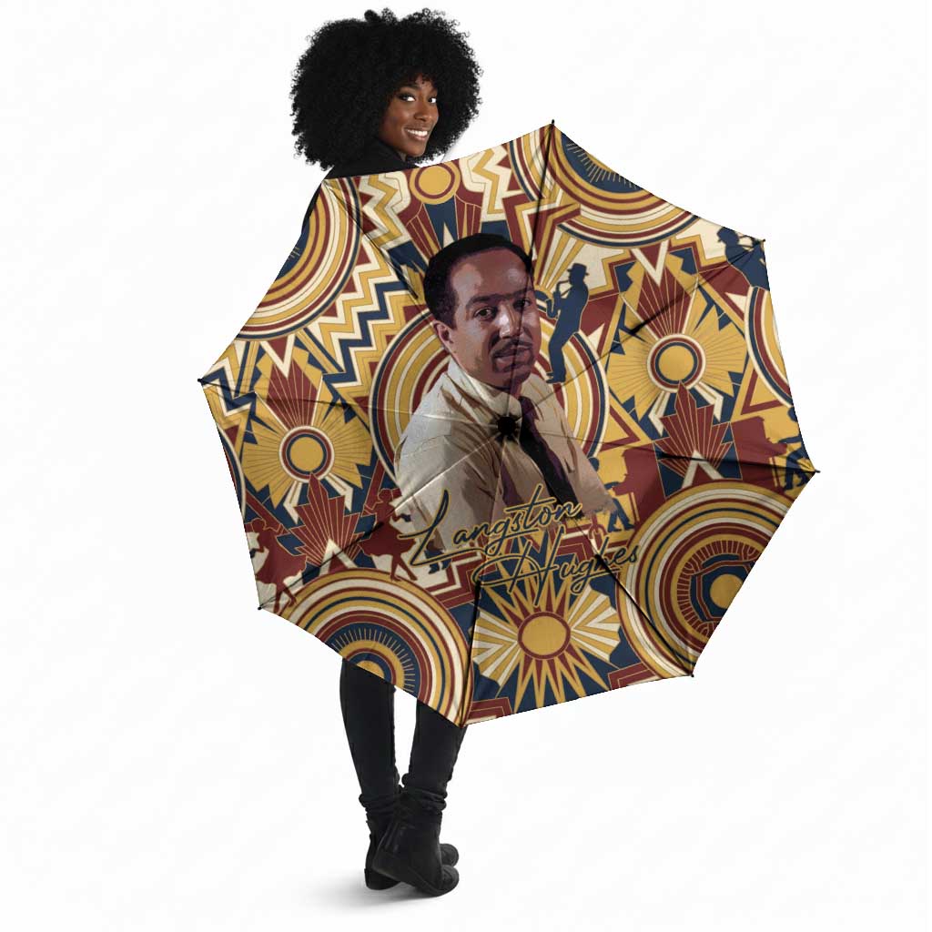 Langston Hughes Umbrella Vibrant Jazz Age Pattern - Typewriter and Silhouettes Celebration of Harlem Renaissance - African Pride