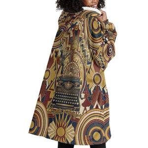 Langston Hughes Wearable Blanket Hoodie Vibrant Jazz Age Pattern - Typewriter and Silhouettes Celebration of Harlem Renaissance - African Pride