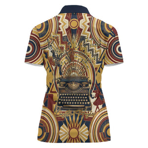 Langston Hughes Women Polo Shirt Vibrant Jazz Age Pattern - Typewriter and Silhouettes Celebration of Harlem Renaissance - African Pride