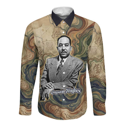 Langston Hughes Long Sleeve Button Shirt My Soul Has Grown Deep Like the Rivers - African Pride
