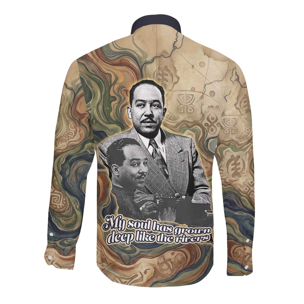 Langston Hughes Long Sleeve Button Shirt My Soul Has Grown Deep Like the Rivers - African Pride