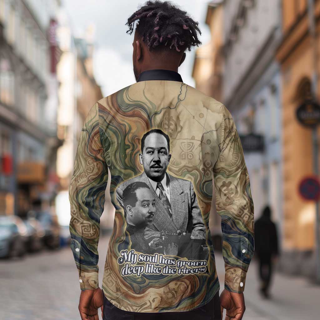 Langston Hughes Long Sleeve Button Shirt My Soul Has Grown Deep Like the Rivers - African Pride