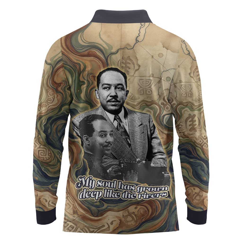 Langston Hughes Long Sleeve Polo Shirt My Soul Has Grown Deep Like the Rivers - African Pride