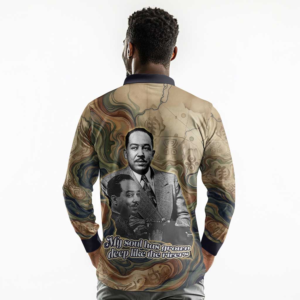 Langston Hughes Long Sleeve Polo Shirt My Soul Has Grown Deep Like the Rivers - African Pride