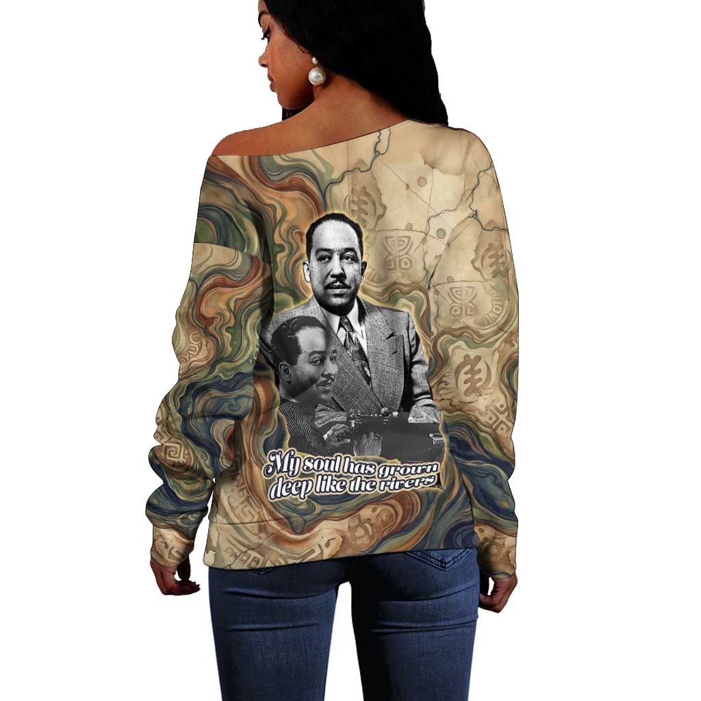 Langston Hughes Off Shoulder Sweater My Soul Has Grown Deep Like the Rivers - African Pride