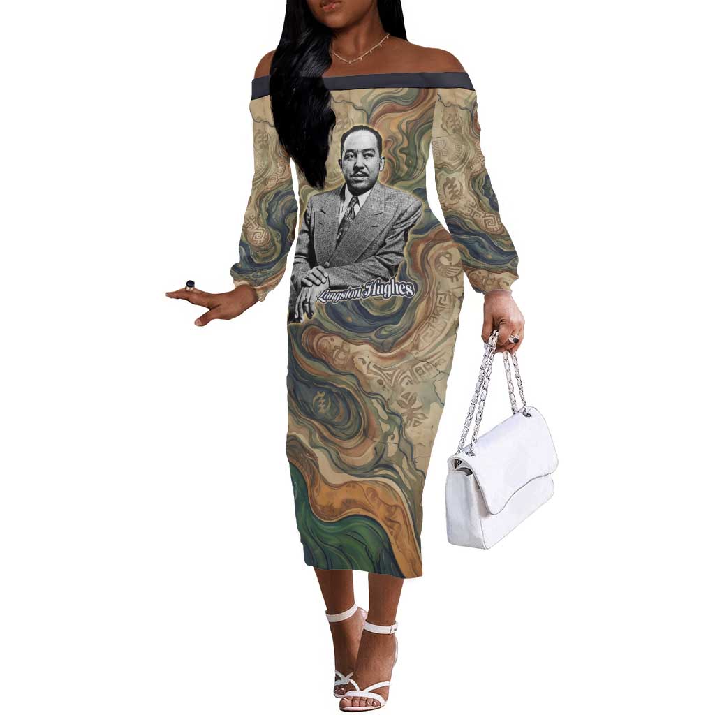 Langston Hughes Off The Shoulder Long Sleeve Dress My Soul Has Grown Deep Like the Rivers - African Pride