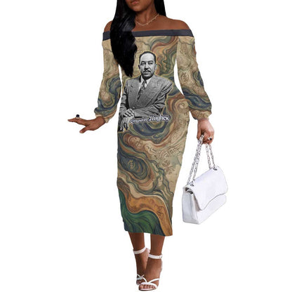 Langston Hughes Off The Shoulder Long Sleeve Dress My Soul Has Grown Deep Like the Rivers - African Pride