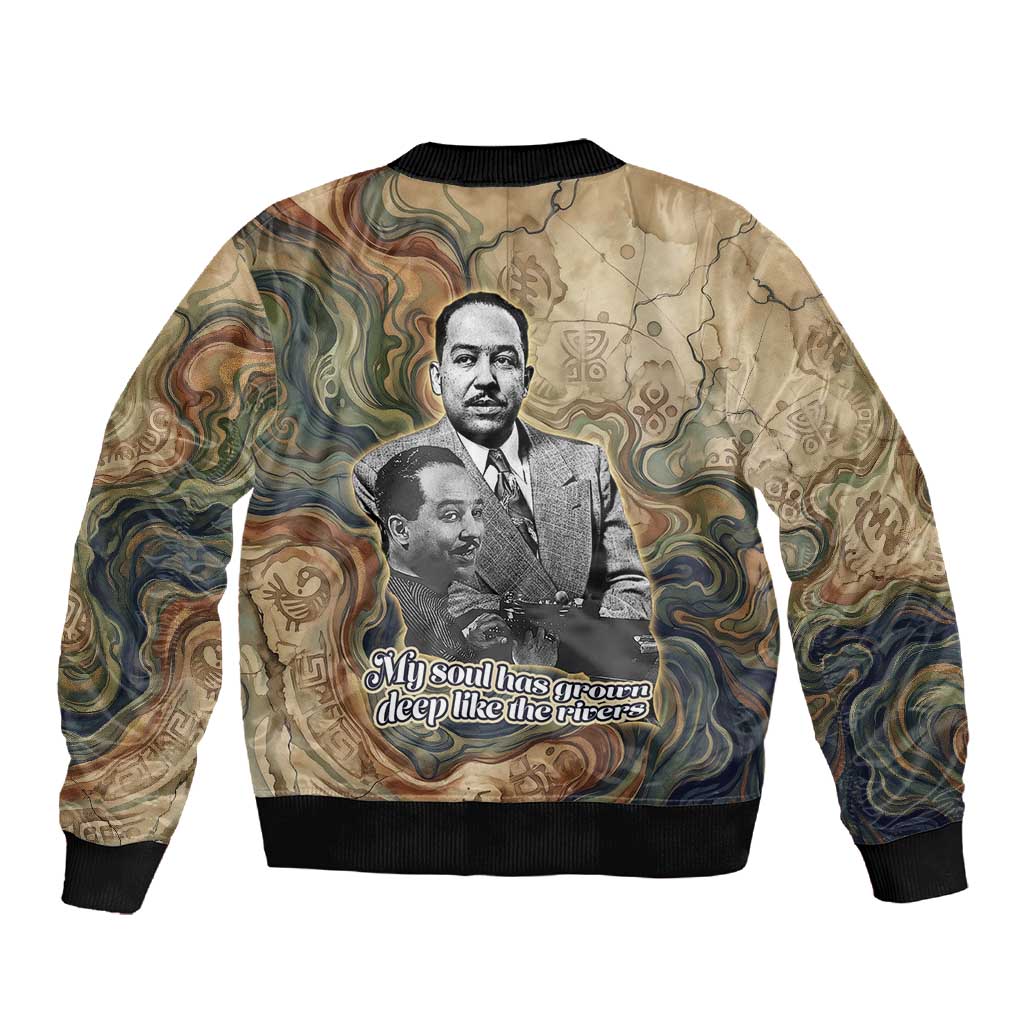 Langston Hughes Sleeve Zip Bomber Jacket My Soul Has Grown Deep Like the Rivers - African Pride