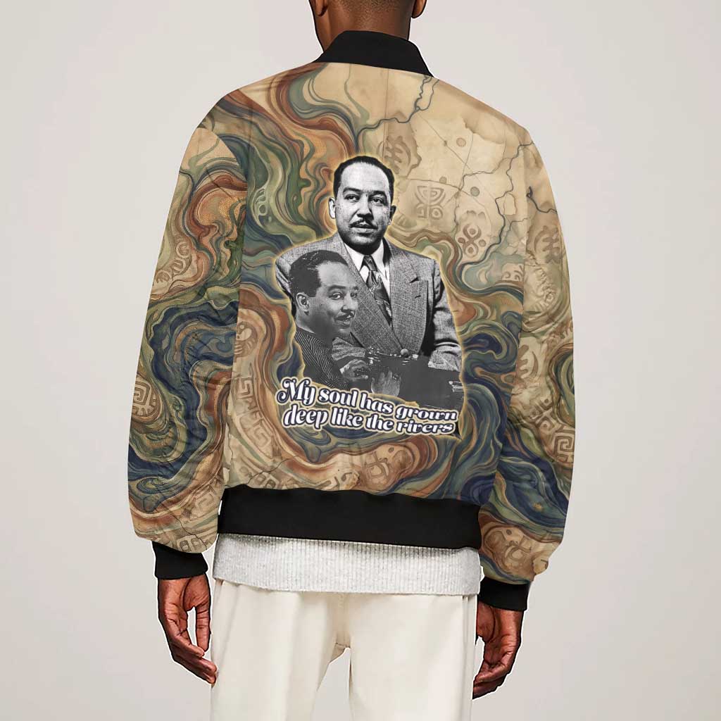 Langston Hughes Sleeve Zip Bomber Jacket My Soul Has Grown Deep Like the Rivers - African Pride
