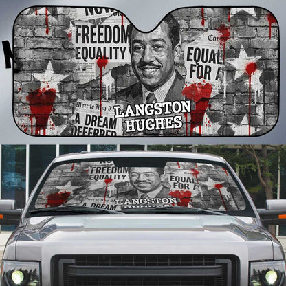 Langston Hughes Auto Sun Shade Urban Brick Wall Design with Protest Art and Poetry Powerful Quotes - African Pride