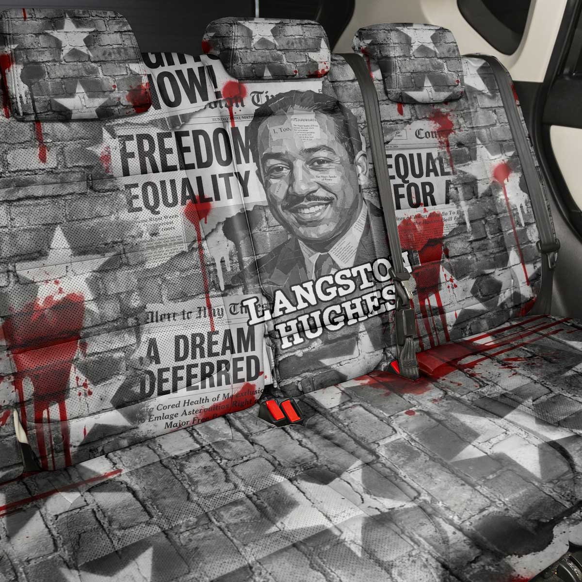 Langston Hughes Back Car Seat Cover Urban Brick Wall Design with Protest Art and Poetry Powerful Quotes - African Pride