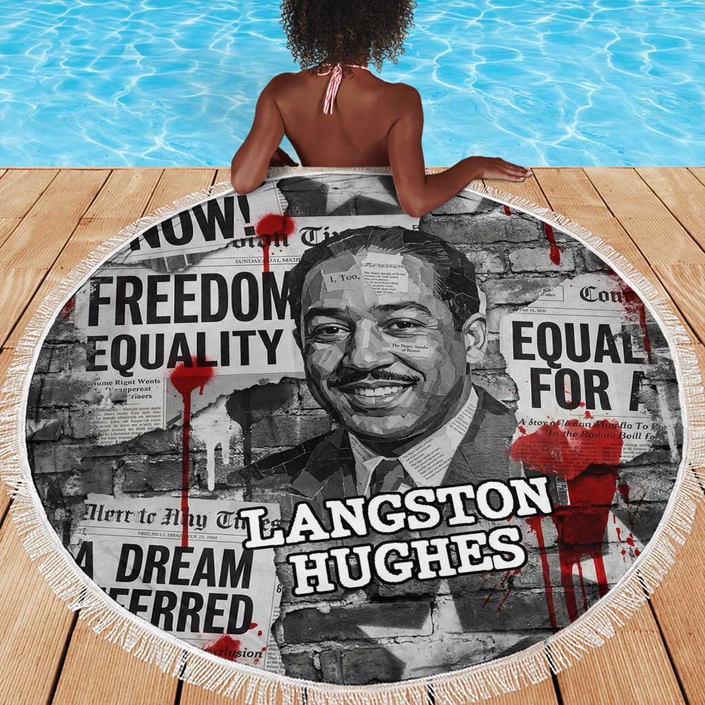 Langston Hughes Beach Blanket Urban Brick Wall Design with Protest Art and Poetry Powerful Quotes - African Pride
