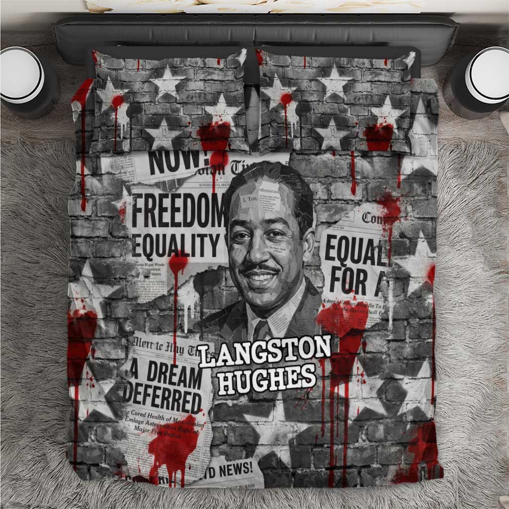 Langston Hughes Bedding Set Urban Brick Wall Design with Protest Art and Poetry Powerful Quotes - African Pride