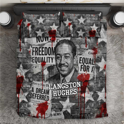 Langston Hughes Bedding Set Urban Brick Wall Design with Protest Art and Poetry Powerful Quotes - African Pride