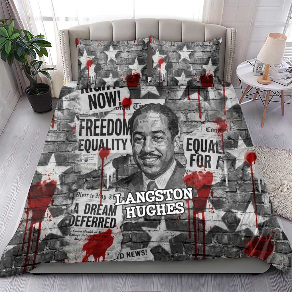 Langston Hughes Bedding Set Urban Brick Wall Design with Protest Art and Poetry Powerful Quotes - African Pride