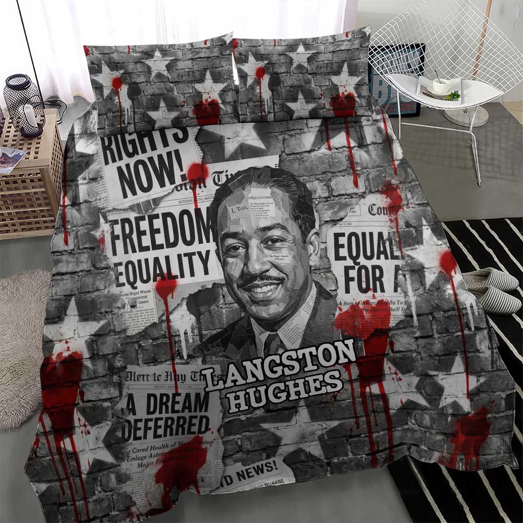 Langston Hughes Bedding Set Urban Brick Wall Design with Protest Art and Poetry Powerful Quotes - African Pride