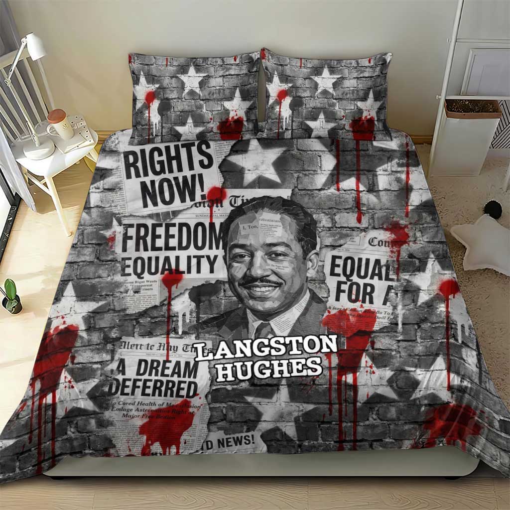 Langston Hughes Bedding Set Urban Brick Wall Design with Protest Art and Poetry Powerful Quotes - African Pride