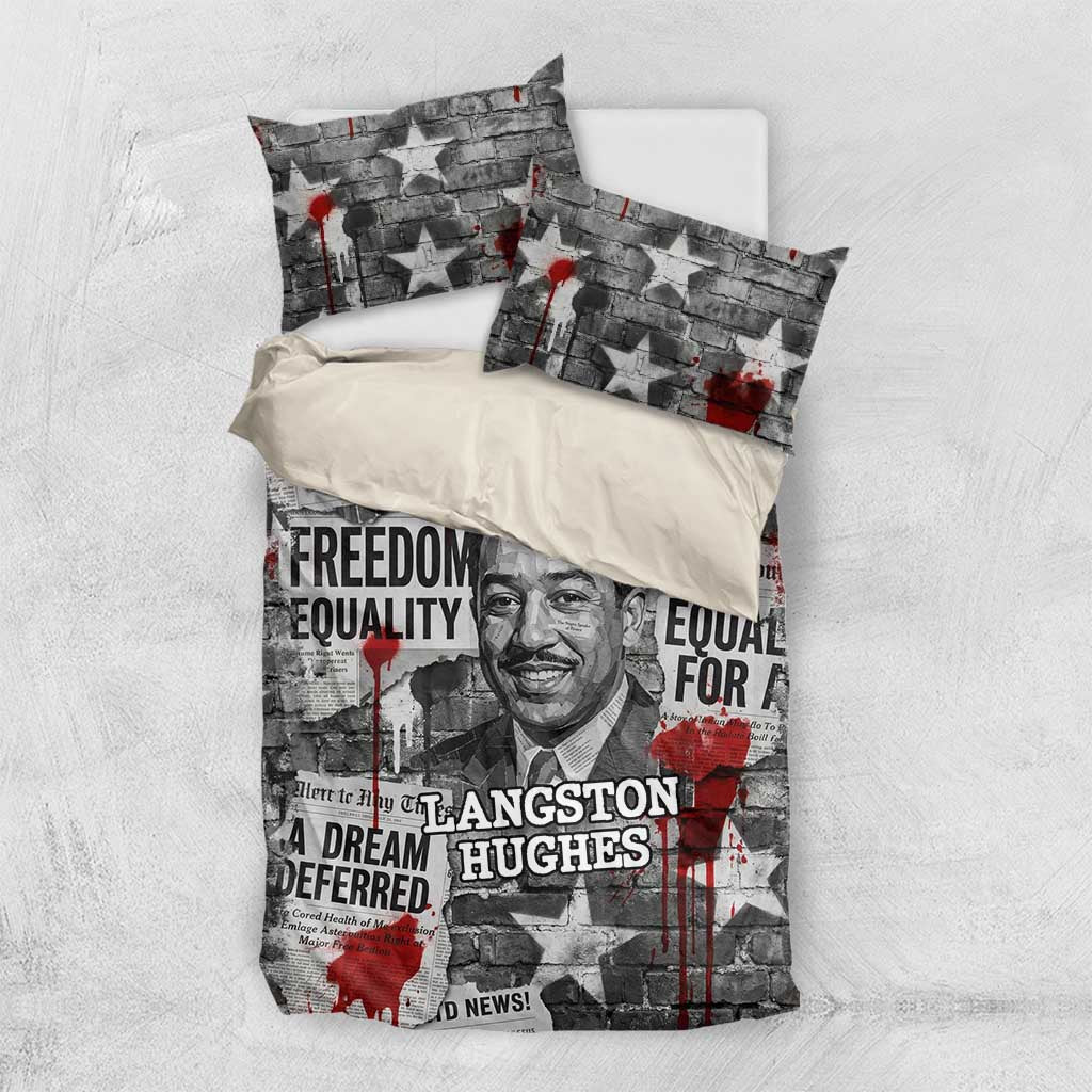 Langston Hughes Bedding Set Urban Brick Wall Design with Protest Art and Poetry Powerful Quotes - African Pride